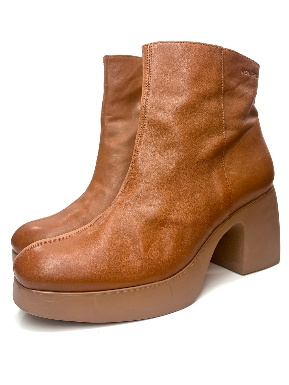 Wonders Tan Leather Platform Ankle Boots | 41